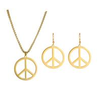 VASSAGO Pendientes de signo de la paz, accesorios de tierra de acero inoxidable, aretes colgantes, accesorios hippie para fiesta de los años 60 o 70, juego de joyas para mujeres y hombres