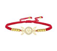 VASSAGO Pulsera ajustable con cordón de la Diosa de las Tres Lunas pulsera artesanal con nudo celta amuleto wiccano y pagano joyería espiritual (Oro con cordón rojo)