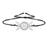 VASSAGO Pulsera ajustable con cordón de la Diosa de las Tres Lunas pulsera artesanal con nudo celta amuleto wiccano y pagano joyería espiritual (Plata)