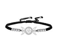 VASSAGO Pulsera ajustable con cordón de la Diosa de las Tres Lunas pulsera artesanal con nudo celta amuleto wiccano y pagano joyería espiritual (Plata con cordón negro)