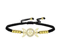VASSAGO Pulsera ajustable con cordón de la Diosa de las Tres Lunas pulsera artesanal con nudo celta amuleto wiccano y pagano joyería espiritual (Oro con cordón negro)