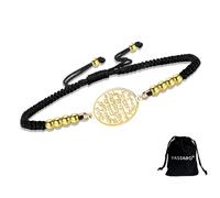 VASSAGO Pulsera Ayatul Kursi para hombre y mujer ajustable de cuerda trenzada islámica musulmana con versículo del Corán pulsera protectora de acero inoxidable (Cordón dorado y negro 2)