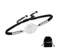VASSAGO Pulsera Ayatul Kursi para hombre y mujer ajustable de cuerda trenzada islámica musulmana con versículo del Corán pulsera protectora de acero inoxidable (Cordón plateado y negro 2)