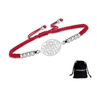 VASSAGO Pulsera Ayatul Kursi para hombre y mujer ajustable de cuerda trenzada islámica musulmana con versículo del Corán pulsera protectora de acero inoxidable (Cordón plateado y rojo 2)