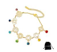 VASSAGO Pulsera de chakras para mujer de acero inoxidable con 7 colgantes de chakra para yoga reiki y curación joya ajustable con geometría sagrada para mujeres amigas y hermanas (oro 2)