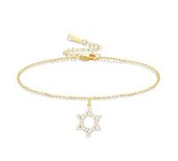 VASSAGO Pulsera de estrella de David para mujeres y hombres ajustable con dije de estrella de David pulsera de eslabones hexagonales protección judía de Hanukkah joyería de regalo (Oro 1)