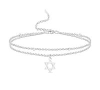 VASSAGO Pulsera de estrella de David para mujeres y hombres ajustable con dije de estrella de David pulsera de eslabones hexagonales protección judía de Hanukkah joyería de regalo (Plata 2)