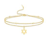 VASSAGO Pulsera de estrella de David para mujeres y hombres ajustable con dije de estrella de David pulsera de eslabones hexagonales protección judía de Hanukkah joyería de regalo (Oro 2)
