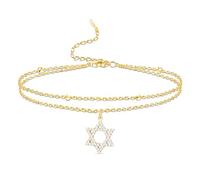 VASSAGO Pulsera de estrella de David para mujeres y hombres ajustable con dije de estrella de David pulsera de eslabones hexagonales protección judía de Hanukkah joyería de regalo (Oro 3)