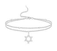 VASSAGO Pulsera de estrella de David para mujeres y hombres ajustable con dije de estrella de David pulsera de eslabones hexagonales protección judía de Hanukkah joyería de regalo (Plata 3)