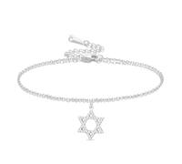 VASSAGO Pulsera de estrella de David para mujeres y hombres ajustable con dije de estrella de David pulsera de eslabones hexagonales protección judía de Hanukkah joyería de regalo (Plata 1)