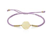 VASSAGO Pulsera de flor de la vida para mujeres de acero inoxidable, hueca, hecha a mano, ajustable, geometría colorida, pulsera de cuentas trenzadas de la flor de la vida, joyería de cuerda, talla