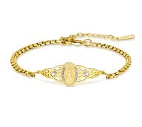 VASSAGO Pulsera de la Virgen María para mujer de acero inoxidable delicada Virgen de Guadalupe rosario de Jesús crucifijo católico cristiano religioso regalo de bautismo (Oro 2)