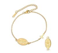 VASSAGO Pulsera de la Virgen María para mujeres y hombres, rosario de doble cara, medalla milagrosa, hecha a mano, cuerda trenzada católica, cristiana, religiosa, regalo, Adjustable, Acero inoxidable