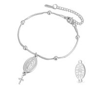VASSAGO Pulsera de la Virgen María para mujeres y hombres, rosario de doble cara, medalla milagrosa, hecha a mano, cuerda trenzada católica, cristiana, religiosa, regalo, Adjustable, Acero inoxidable