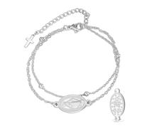 VASSAGO Pulsera de la Virgen María para mujeres y hombres, rosario de doble cara, medalla milagrosa, hecha a mano, cuerda trenzada católica, cristiana, religiosa, regalo, Adjustable, Acero inoxidable