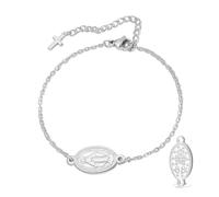 VASSAGO Pulsera de la Virgen María para mujeres y hombres, rosario de doble cara, medalla milagrosa, hecha a mano, cuerda trenzada católica, cristiana, religiosa, regalo, Adjustable, Acero inoxidable