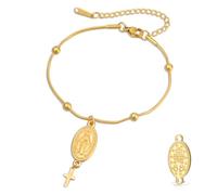 VASSAGO Pulsera de la Virgen María para mujeres y hombres, rosario de doble cara, medalla milagrosa, hecha a mano, cuerda trenzada católica, cristiana, religiosa, regalo, Adjustable, Acero inoxidable