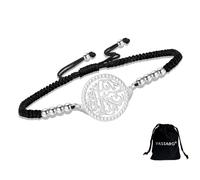 VASSAGO Pulsera islámica musulmana de acero inoxidable hecha a mano con cordón con el versículo Ayatul Kursi del Corán colgante con caligrafía árabe de Alá (Cordón plateado y negro 2)