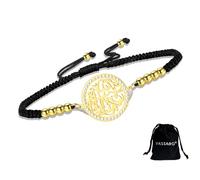 VASSAGO Pulsera islámica musulmana de acero inoxidable hecha a mano con cordón con el versículo Ayatul Kursi del Corán colgante con caligrafía árabe de Alá (Cordón dorado y negro 2)