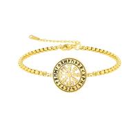 VASSAGO Pulsera Viking Compass para hombre y mujer: pulsera protectora ajustable de cordón trenzado de acero inoxidable con amuleto rúnico nórdico Vegvisir (Cadena tipo caja dorada 2)