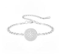 VASSAGO Pulsera Viking Compass para hombre y mujer: pulsera protectora ajustable de cordón trenzado de acero inoxidable con amuleto rúnico nórdico Vegvisir (Cadena cubana plateada)
