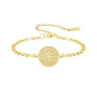 VASSAGO Pulsera Viking Compass para hombre y mujer: pulsera protectora ajustable de cordón trenzado de acero inoxidable con amuleto rúnico nórdico Vegvisir (Cadena cubana dorada)