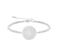 VASSAGO Pulsera Viking Compass para hombre y mujer: pulsera protectora ajustable de cordón trenzado de acero inoxidable con amuleto rúnico nórdico Vegvisir (Cadena tipo caja plateada)
