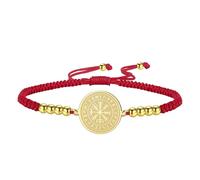 VASSAGO Pulsera Viking Compass para hombre y mujer: pulsera protectora ajustable de cordón trenzado de acero inoxidable con amuleto rúnico nórdico Vegvisir (Cordón dorado y rojo)