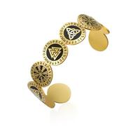 VASSAGO Pulsera vikinga para hombres y mujeres, brazalete nórdico de acero inoxidable con símbolos de Valknut/Vegvisir/Triquetra, amuleto nórdico ajustable, regalo de joyería, ajustable, Acero