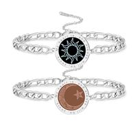 VASSAGO Pulseras a juego con sol y luna para parejas, pulsera de amistad de acero inoxidable, regalo para él y ella, Talla única, Acero inoxidable, No es una piedra preciosa