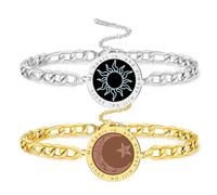 VASSAGO Pulseras a juego con sol y luna para parejas, pulsera de amistad de acero inoxidable, regalo para él y ella, talla única, Acero inoxidable, No es una piedra preciosa