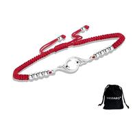 VASSAGO Rise From the Ashes - Pulsera de acero inoxidable con dije de pájaro de fuego ajustable cuerda trenzada símbolo de suerte y renovación regalo de cumpleaños para mujeres (plata-rojo cordón)