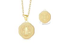 VASSAGO San Benito Medalla Collar Acero Inoxidable Medalla De San Benito Collar Cristiano Católico Cruz Exorcismo Colgante Biblia Verso Protección Amuleto Religión Joyería Mujeres Hombres (Oro)