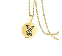 VASSAGO Sigil de Lucifer Collar para Hombres Mujeres Acero Inoxidable satánico símbolo Sello de Satanás Lucifer Colgante Collar Diablo Demonio joyería Regalo (Collar Lucifer-Oro)