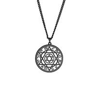 VASSAGO Talismán Sello de Salomón Collar Seis Puntas Estrella de David 12 Constelaciones Amuleto de Protección Colgante Acero Inoxidable Hexagrama Joyería Judía Regalo (Negro)