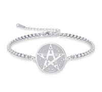 VASSAGO Tetragrammaton pulsera de acero inoxidable sello mágico pentagrama colgante hebreo nombre de Dios encanto wicca amuleto joyas para hombres mujeres (plata 2)