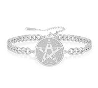 VASSAGO Tetragrammaton pulsera de acero inoxidable sello mágico pentagrama colgante hebreo nombre de Dios encanto wicca amuleto joyas para hombres mujeres (plata)