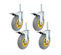 Vástago Ruedas Giro Freno Goma, Ruedas giratorias con vástago roscado M12x60mm, de goma freno, 3-5 pulgadas, paquete 4(With Brake,125mm)