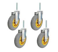 Vástago Ruedas Giro Freno Goma, Ruedas giratorias con vástago roscado M12x60mm, de goma freno, 3-5 pulgadas, paquete 4(Swivel,125mm)