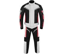 Vaster Moto Traje de moto para hombre, chaqueta y pantalón de moto de 2 piezas, traje impermeable, ropa protectora de pana blindada para carreras en bicicleta (Plata, XS)