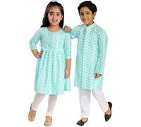 VASTRAMAY - Conjunto de ropa de algodón sólido para niña, verde y blanco, Boy's (4-5 ans) / Girl's (5-6 ans)