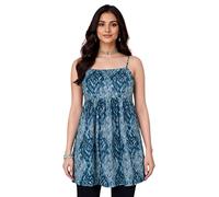 VASTRAMAY Kurta Imperio Imperio estampado ikat de algodón para mujer, Azul Marino, XL