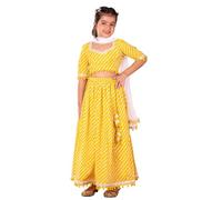 VASTRAMAY Lehenga Conjunto de Algodón Rosa para Niña | Leheriya Cotton Lehenga Print with Dupatta., Amarillo, 11-12 ans