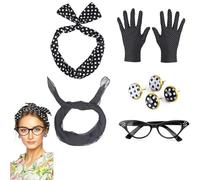 Vastsea 9 Piezas Años 50 Accesorios de Disfraces para Mujeres y Niños, 50s Accesorios Mujer Retro, 50s Accesorios Mujer Retro, para Carnival Fiesta de Cumpleaños y Graduación (Negro)