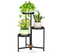 VASZOLA Soporte plegable para plantas de interior de 3 niveles, para múltiples macetas grandes, estructura alta y resistente, ajustable con estantes de plástico inoxidable para plantas estrechas