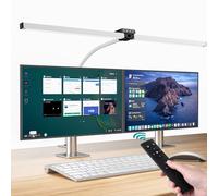 vatato Lampe de bureau LED à double tête, intensité variable, 24 W, 80 cm, pour la maison et le bureau, avec pince de protection oculaire et télécommande, 5 couleurs et 5 niveaux de luminosité blanc