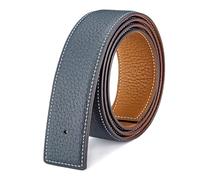Vatee's Cinturones de cuero genuino reversibles para hombres/mujeres correa de cinturón de repuesto sin hebilla 32mm de ancho 100cm de largo Amarillo & Azul oscuro