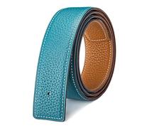 Vatee's Cinturones de cuero genuino reversibles para hombres/mujeres correa de cinturón de repuesto sin hebilla 38mm de ancho 125cm de largo Amarillo & Azul claro