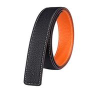 Vatee's Cinturones de cuero genuino reversibles para hombres/mujeres correa de cinturón de repuesto sin hebilla 32mm de ancho 115cm de largo Negro & Naranja